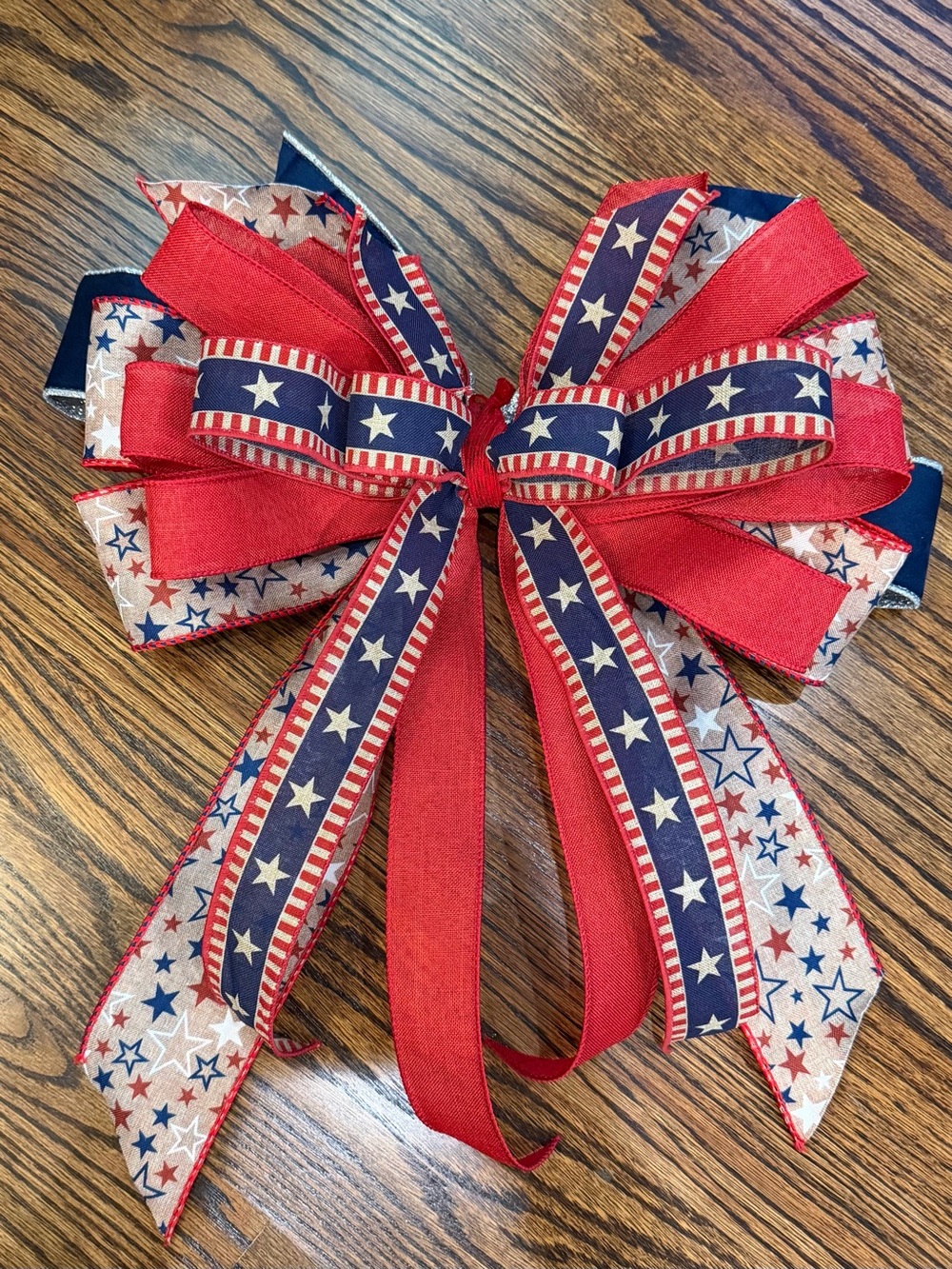 Patriotic Red, White & Blue Star Ribbon Bow - Classic Holiday Wreath Accent